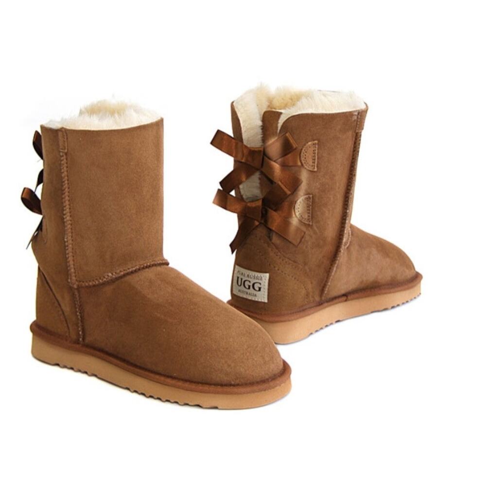 UGG metro short bow Chestnut Boots SZ 6 - Picture 1 of 14